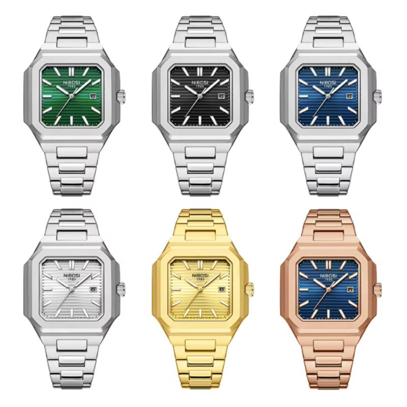 Светящиеся квадратные мужские часы Водонепроницаемые деловые мужские часы Нержавеющая сталь Кварцевые Роскошные мужские часы