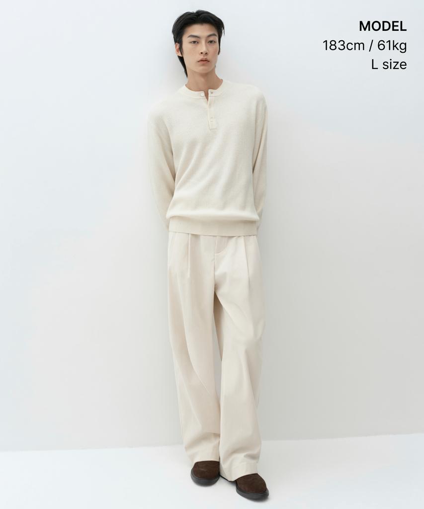 Musinsa Standard [Victoria Wool] Минималистичный вязаный хенли в рубчик [Кремовый]