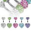 Women Fashion Dual Sweetheart Rhinestone Belly Button Navel Ring Body Piercing AVE