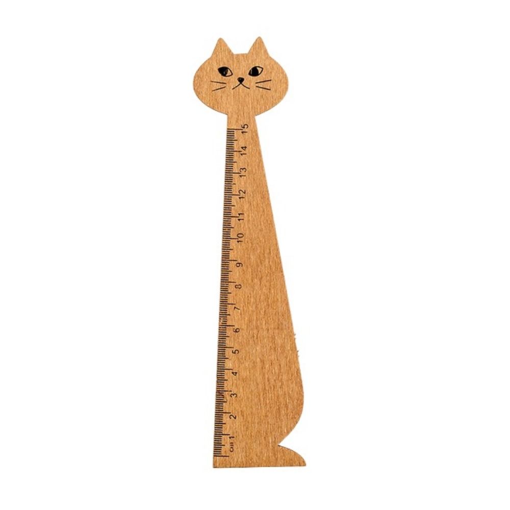 1PC Wooden Cute Cartoon Cat Household Straight Ruler Student Tools Sewing Ruler Drawing Ruler
