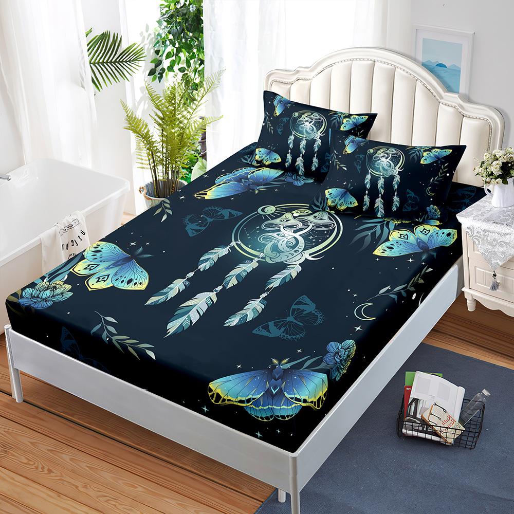 Sheet Three-Piece Butterfly Gradual Change Bedspread Pillowcase Mattress Protective Cover