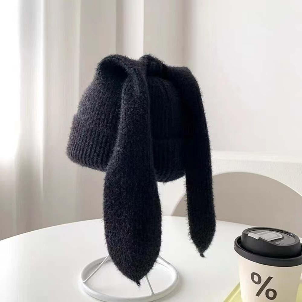 Korean Style Rabbit Ears Cap Elastic Solid Color Knitted Hat Woolen Hat Brimless Beanie Hat Couple
