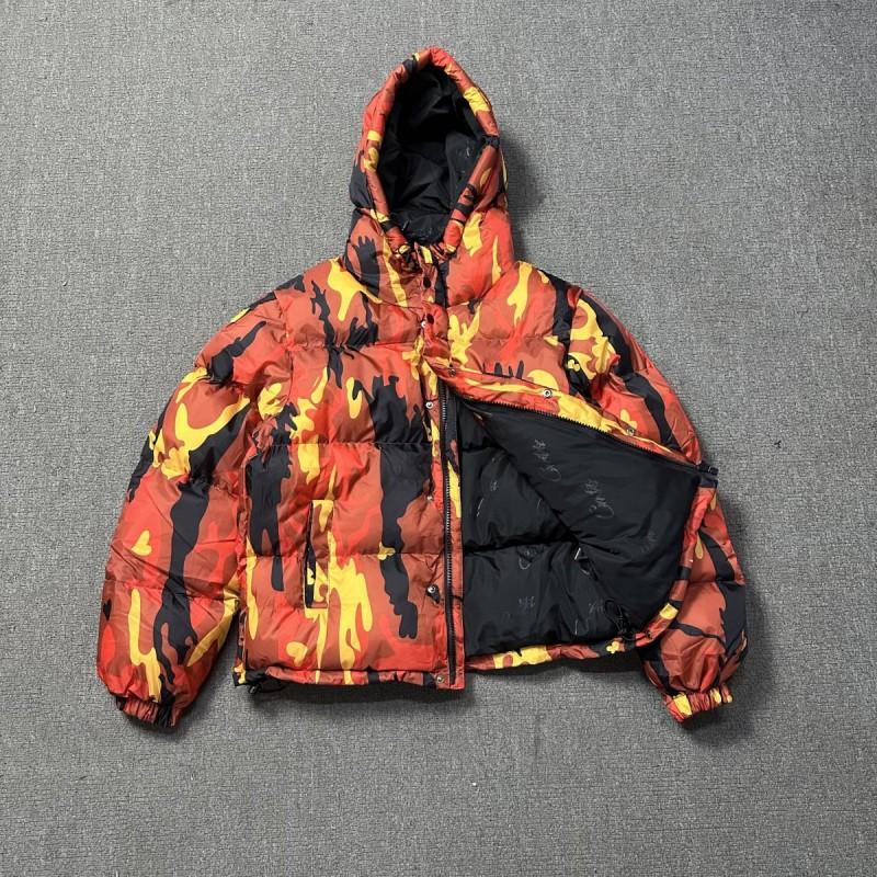 Mens Streetwear Cotton Puffer Jacket With Embroidered Stand Collar Loose Fit Fall
