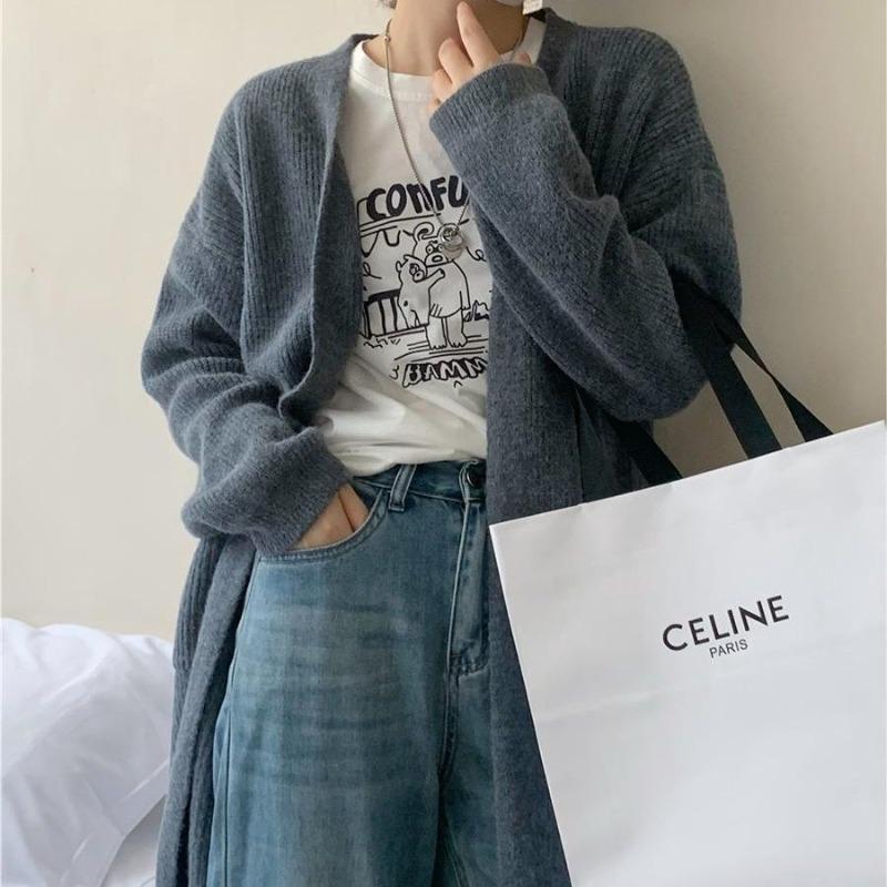 Autumn and Winter Women's Sweater In The Long Section of Soft Knitted Cardigan Loose Lazy Wind Large Pockets Temperament Soft Sweater Coat