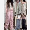 Girls Cargo Jogger Pants High Elastic Waist Drawstring Baggy Pants Casual Streetwear Hip Hop Trousers