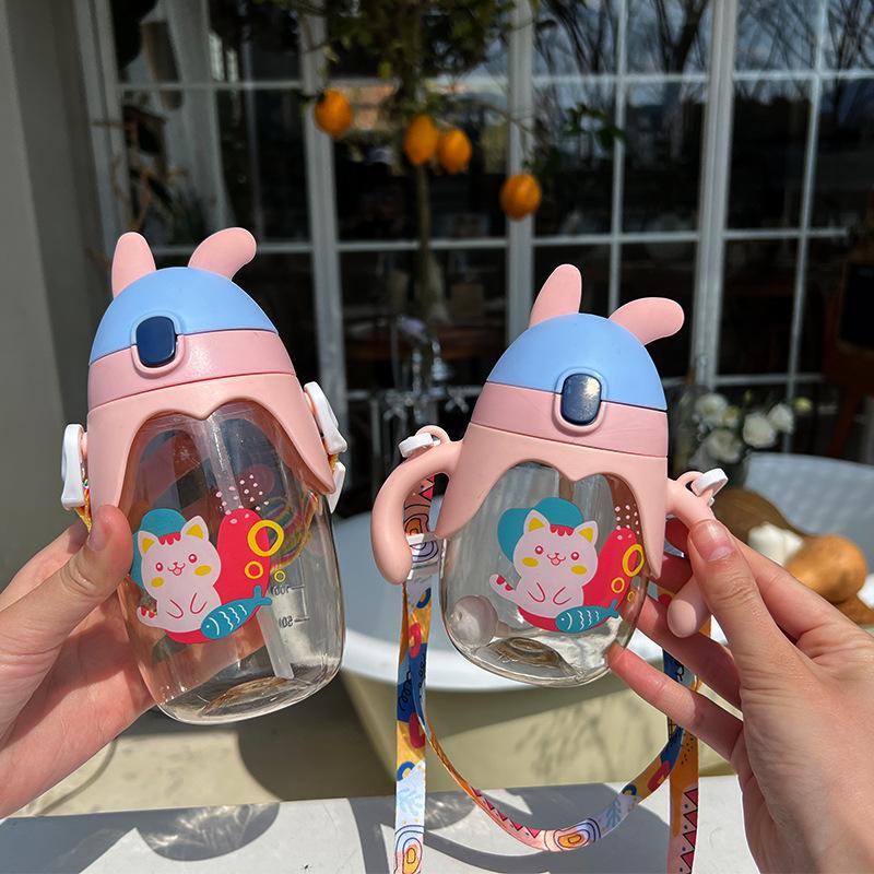 Adorable Cartoon Straw Cup Childrens Kindergarten Lightweight Mixing Kettle Baby Mom Girl Back Water Cup