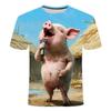 Funny Singing Pig T-shirt Men's Clothing Short Sleeves Round Neck T Shirt 3D Printed Animal Summer Casual Fashion Tees