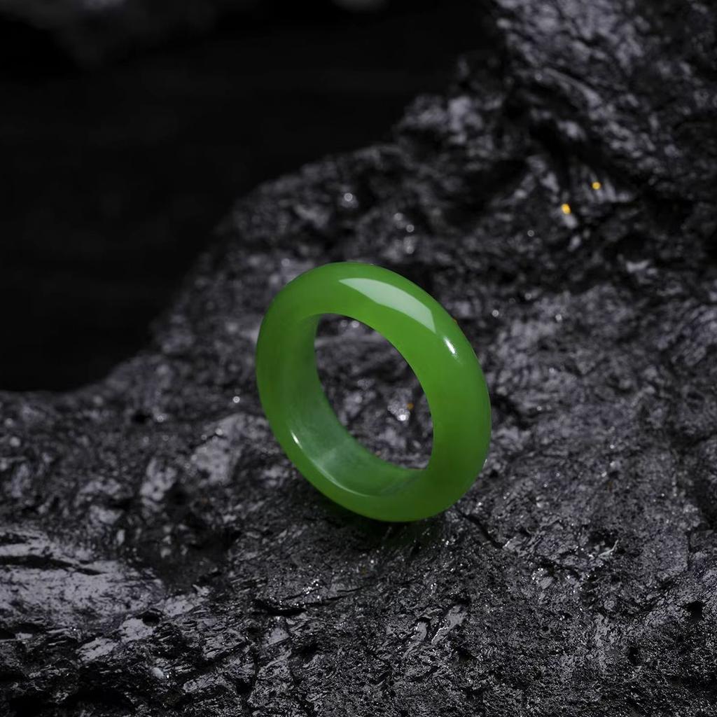 6mm Natural Green Jade Gemstone Ring Plain Fengshui Lucky Wedding Band Thumb Ring Hypoallergenic Jewelry Gift for Her Size 5-12