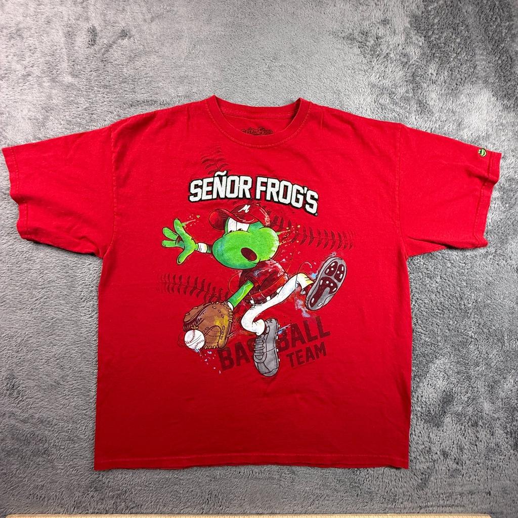Senor Frogs XXL Red Baseball Team Mexico Souvenir Graphic Tee Cotton Unisex T-Shirt