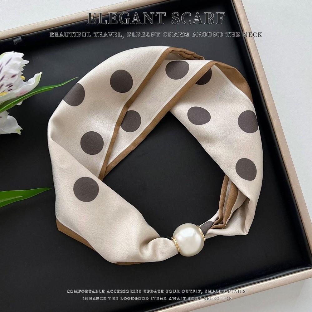 Thin Pearl Silk Scarf Magnetic Clasp Neck Wrap Fashion Neckerchief for Women