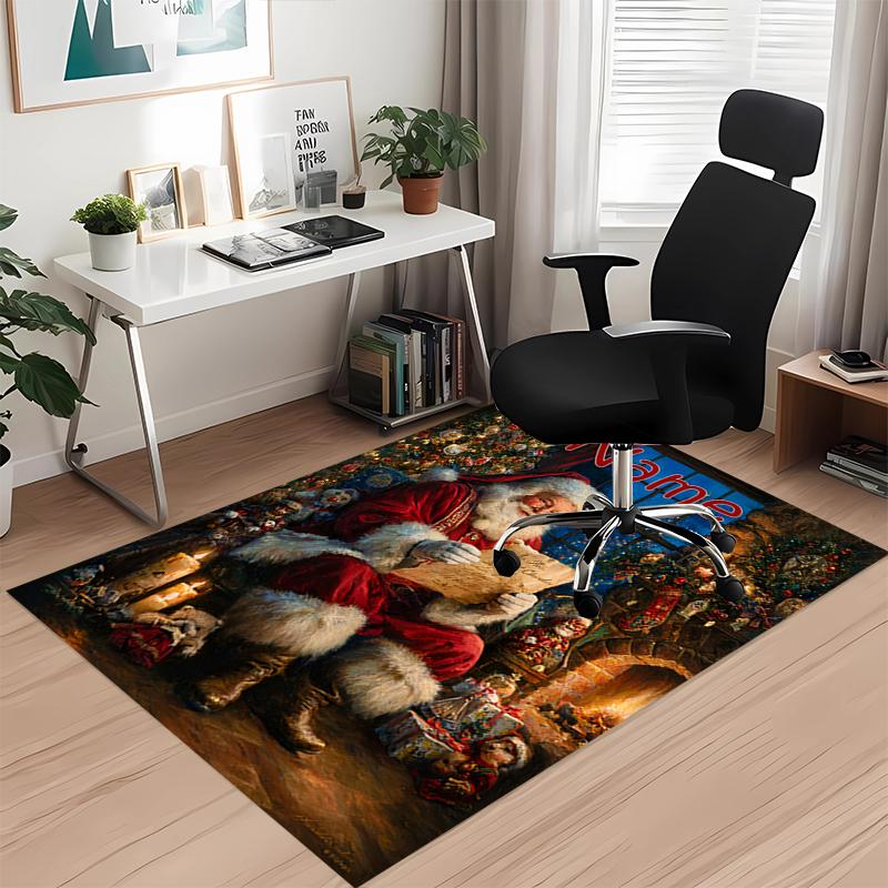 Custom Name Christmas Santa Claus Printed Carpet, for Office Chair Living Room Bedroom Kitchen Room Decor Gifts.
