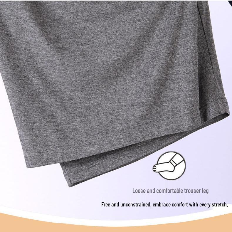 Мужские пижамные брюки большого размера из модала и ледяного шелка - Повседневные, Свободные, Длинные, Цельные