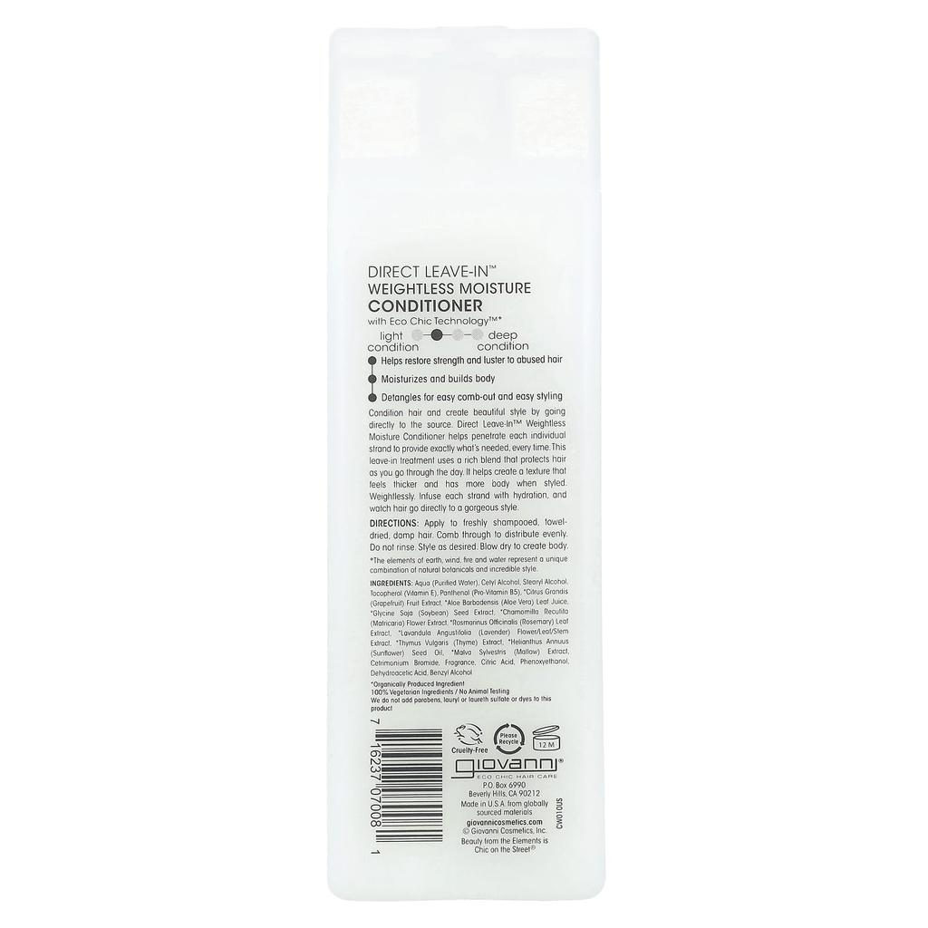 Giovanni, кондиционер Direct Leave-In Weightless Moisture, для всех типов волос, 8,5 жидких унций (250 мл)