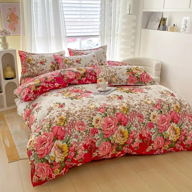 Floral Duvet Cover Set with Zipper Closure - 3 Piece Bedding Set Includes 1 Duvet Cover and 2 Pillowcases