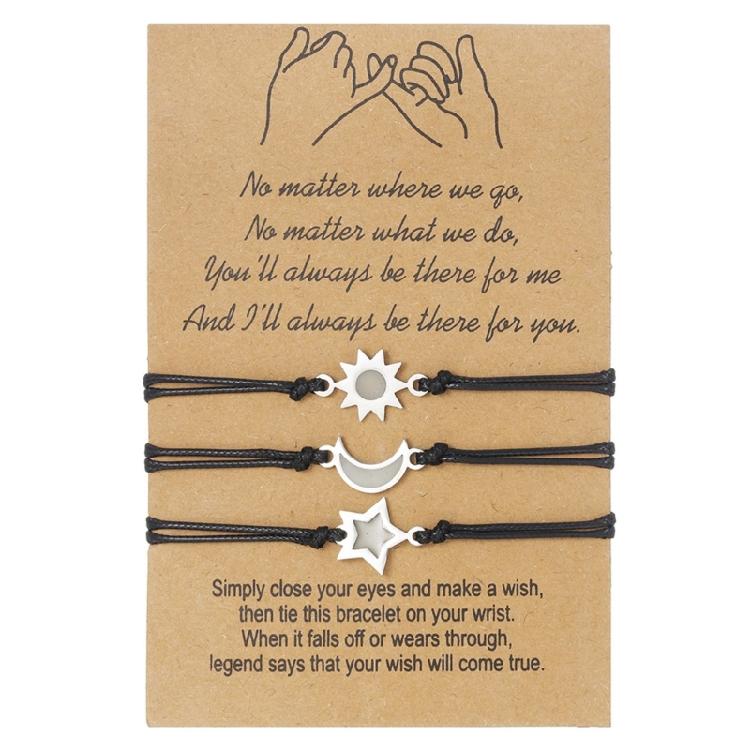 Набор из 3 Привлекательных Луна Солнце Звезда Браслетов Дружбы Регулируемый Ручной Работы Шнурок Наручный Браслет Для Лучшего Друга