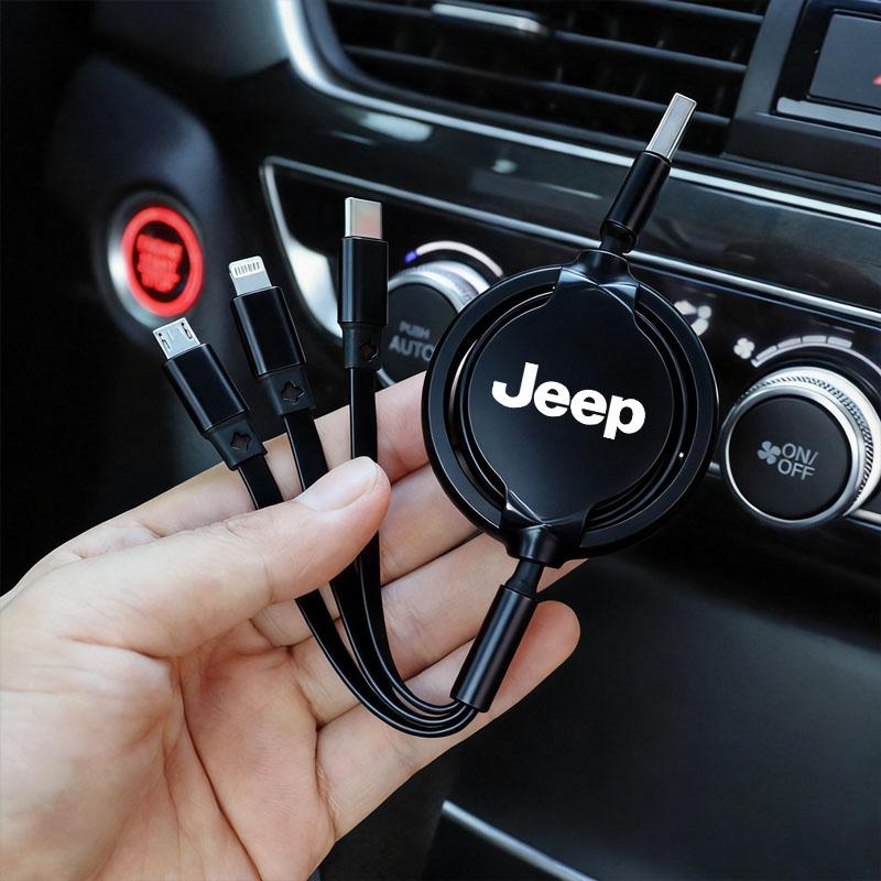 3 In 1 Retractable Car Charging Cable Multi USB Port Fast Charger Cord For Jeep Renegade Wagoneer Avenger Wrangler JK Valve Stem KUBEL1