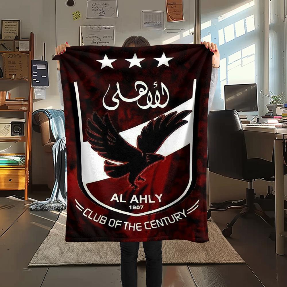1PC Al Ahly Print Flannel Blanket, High quality Comfortable for All Seasons, Home Decor, Warmth and Comfort, Perfect for Christmas Gifts