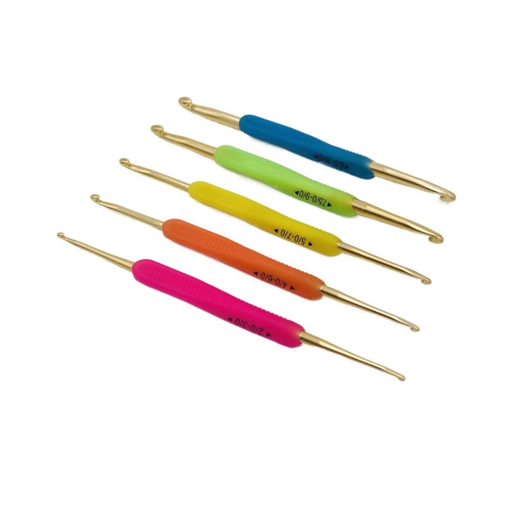 Mirhua Crochet Hooks, 5-Piece Set, Practical for DIY Sweaters, Crafts, and Hand Knitting, Double Hook, Elastic Material