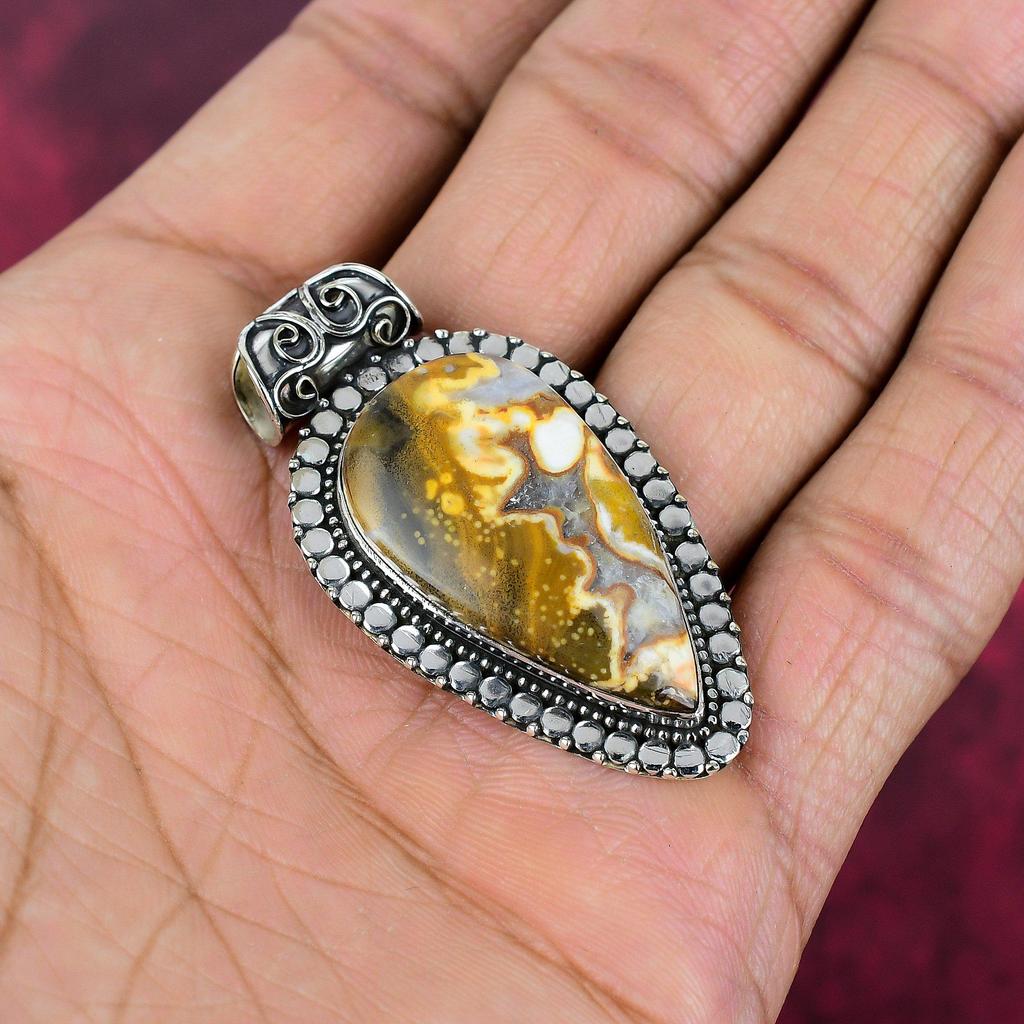 Bumblebee Jasper Pendant, 925 Solid Sterling Silver Gemstone Jewelry, Handmade Pendant, For Mother Day