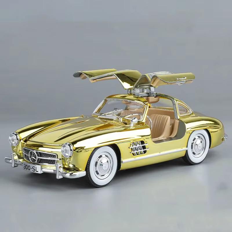 New 1:24 Scale Miniature Alloy 300SL Retro Car Toy Model 4 Doors Openable Vehicle Sound and Light Car Children's Day Gift