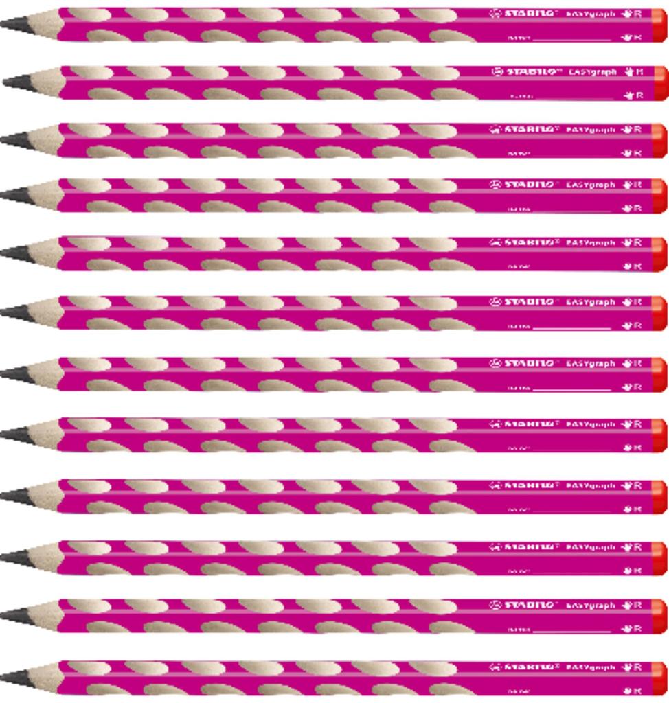 STABILO Карандаш для обучения рисованию Easy Graph HB розовый, для правой руки, треугольный, с именем, для коррекции, в комплекте для детей, малышей, мальчиков и девочек, 12 штук