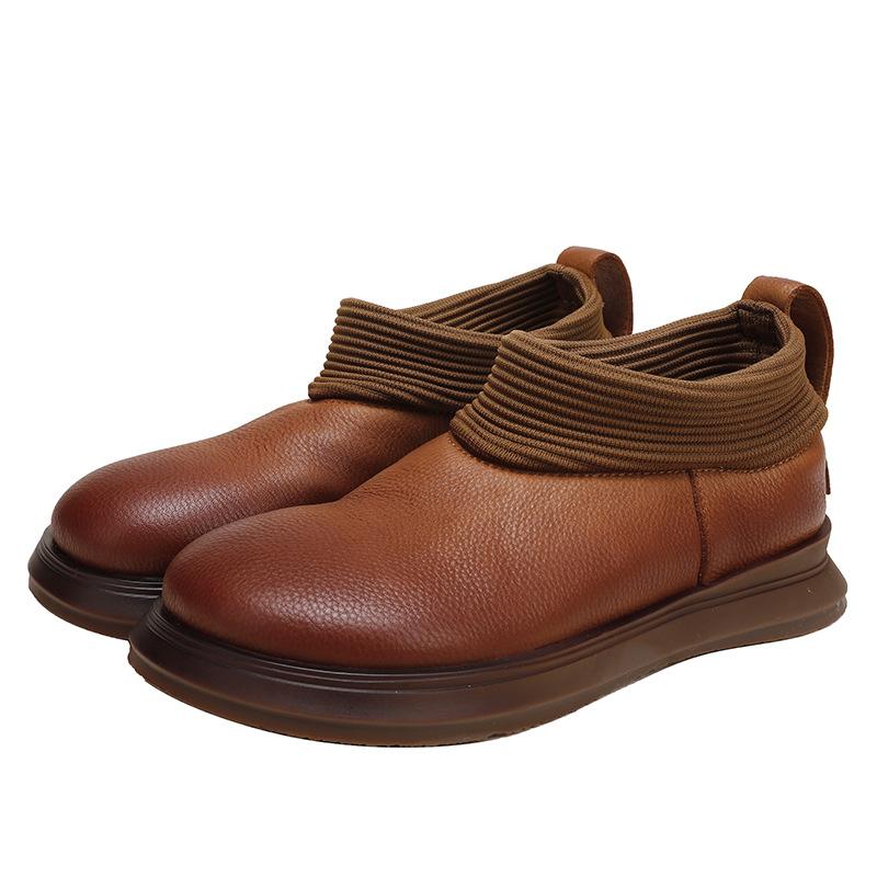 Johnature Женские туфли на плоской подошве из натуральной кожи в стиле ретро, ​​однотонные лоферы без шнуровки на мягкой подошве с круглым носком