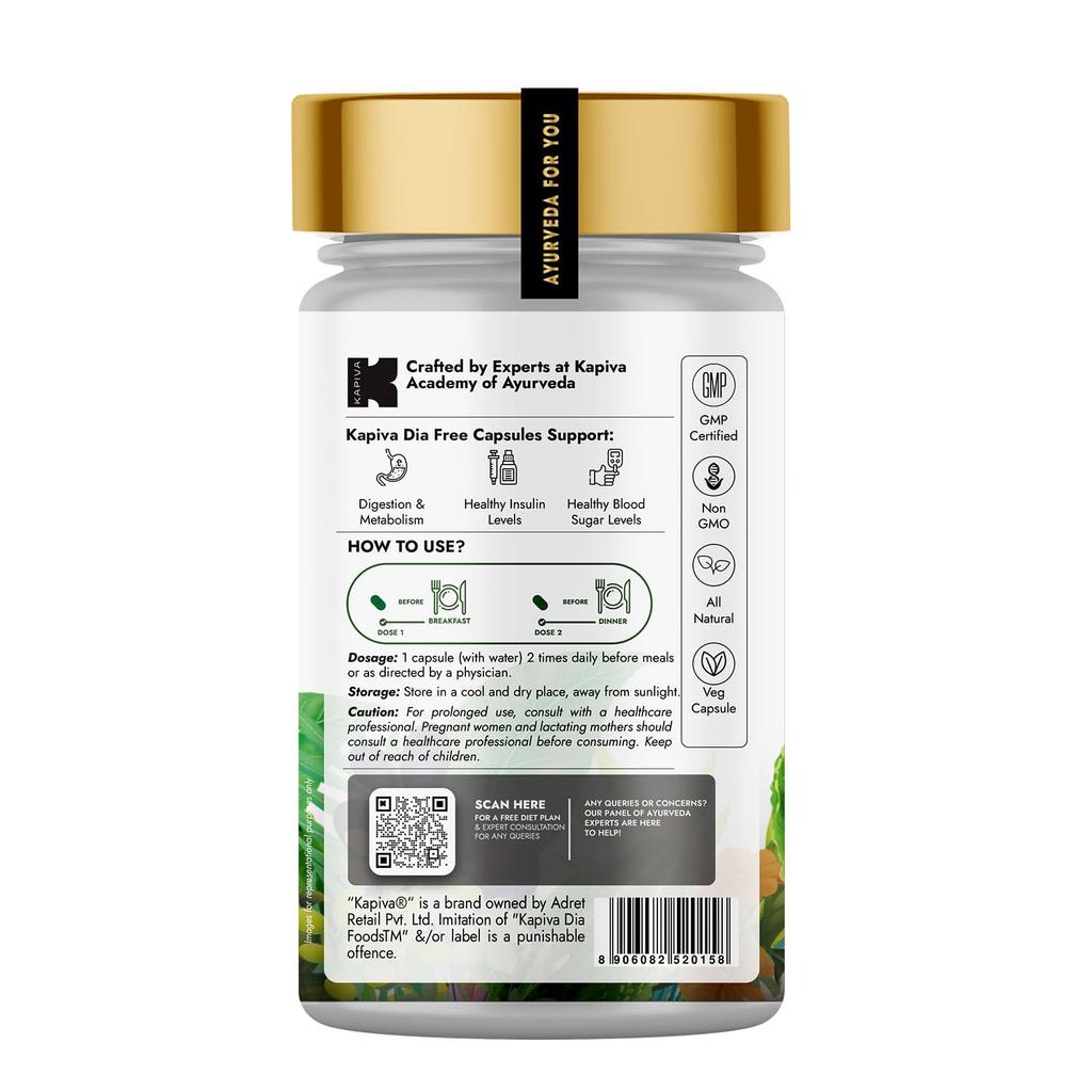 Kapiva Dia Free Ayurvedic Capsules For Daily Metabolic Wellness Energy Balance And Herbal Nutrition Support Pack Of 1 60 Capsules