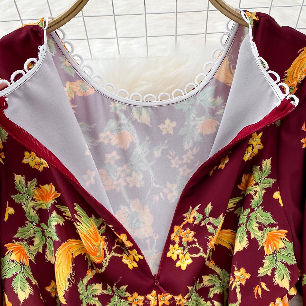 RUGOD Весенне-осеннее высококачественное платье трапециевидной формы с круглым вырезом и длинными рукавами и принтом на талии, элегантное длинное свободное платье