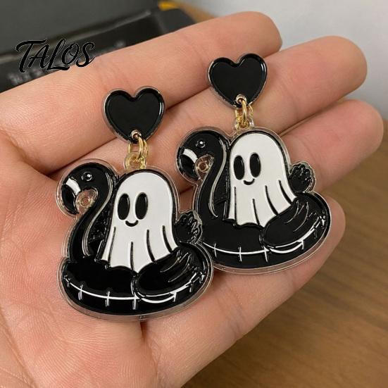 Funny Halloween Party Jewelry 1 Pair Summer Ghost Earrings for Women, Cute Casual Holiday Outfit Pool Float Dangle Drop Earrings, 2D Acrylic Accessory