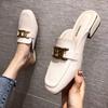 2024 Simply Metal Buckle Slippers Women Cover Toe Mules Flats Low Heels Shoes Ladies Casual Slip On Slides House Pantuflas Femme