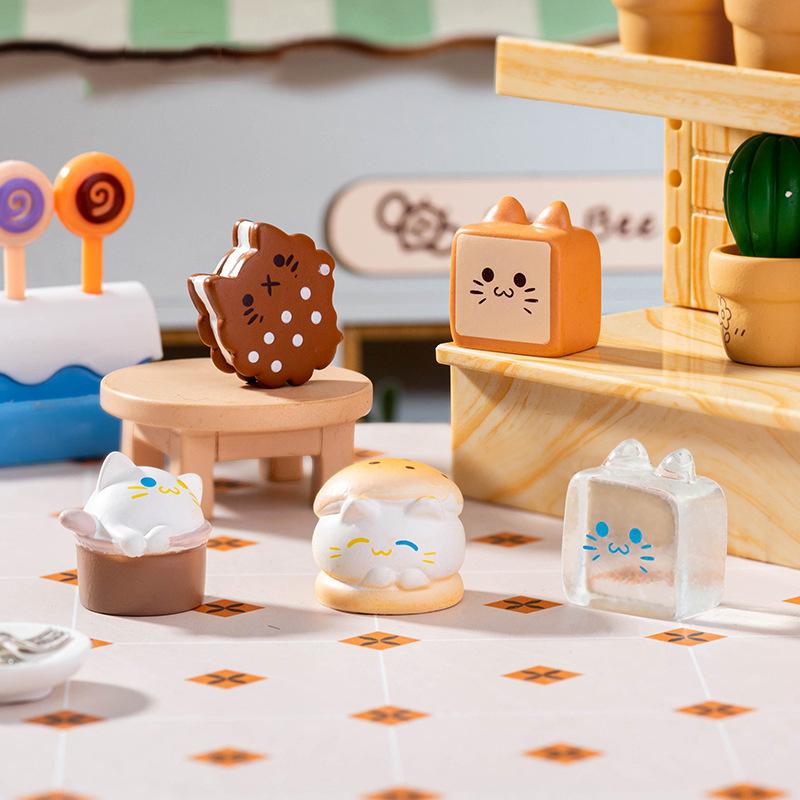 Cartoon Dessert Biscuit Burger Cat Micro Landscape Ornaments Figurine Miniature Decoration Desktop DIY Home Decoration Gifts