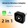 2in1 Smart Mini Box Wireless CarPlay Android Auto Adapter for Factory Wired Car, Wireless CarPlay Android Auto WiFi Fast Connect