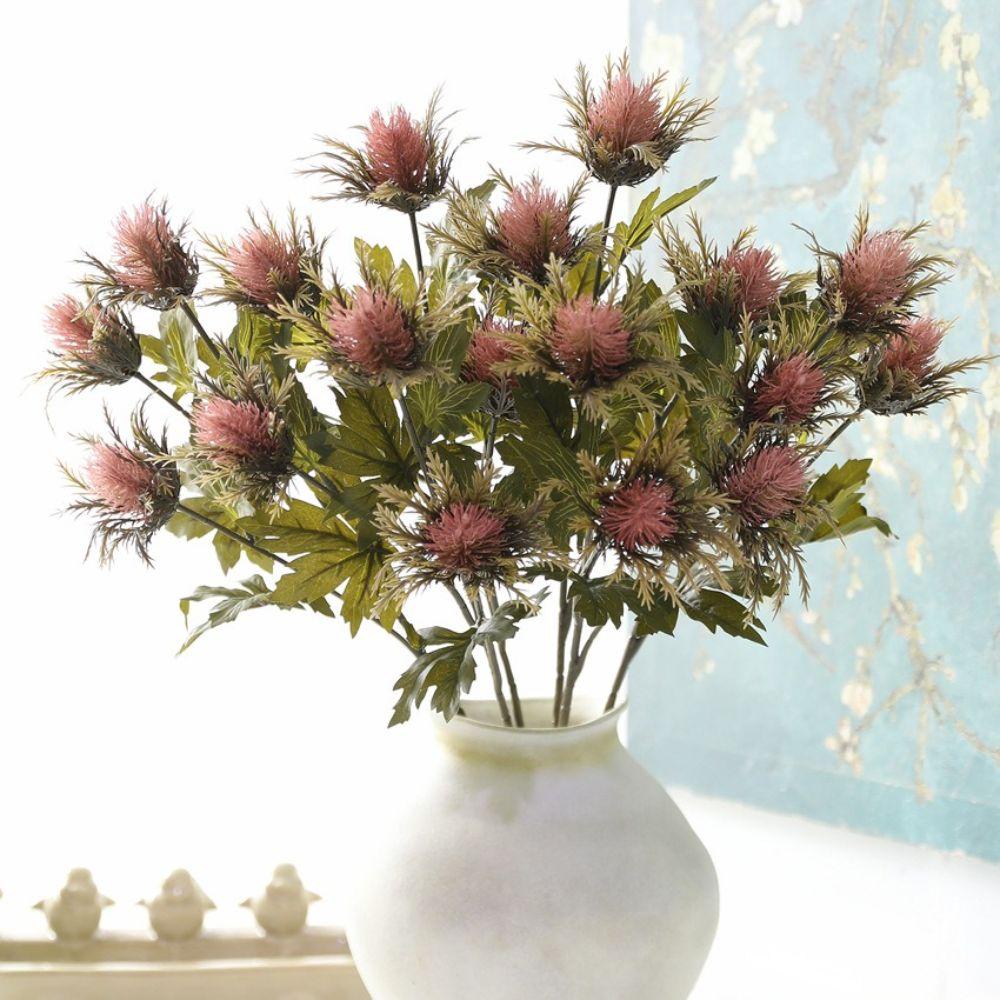 Single Branch Artificial Sea Holly Flowers Green Plants Fake Thistle Decor Garden Decor