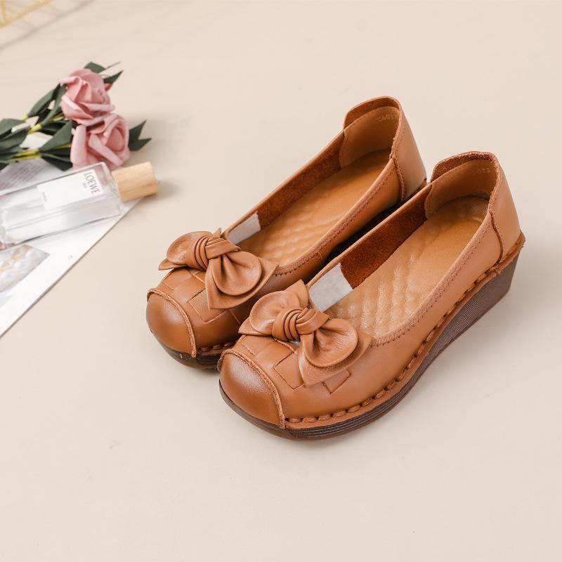 Новые ретро-лоферы из коровьей кожи женские балетки с бантом роскошные женские дизайнерские туфли с низкой мыской женские мокасины на танкетке