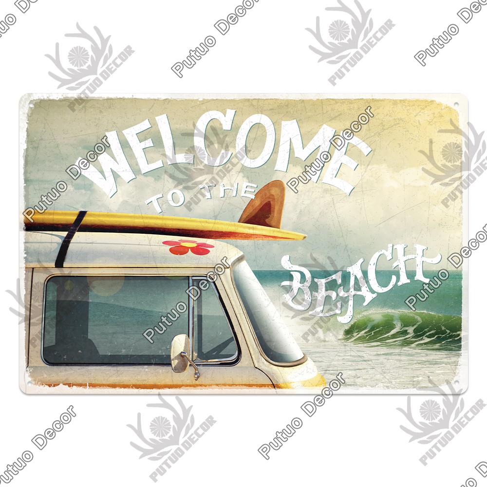 Decor Beach Vintage Plaque Metal Plate Retro Tin Signs Summer Wall Art Poster Seaside Tiki Bar House Room Iron Painting