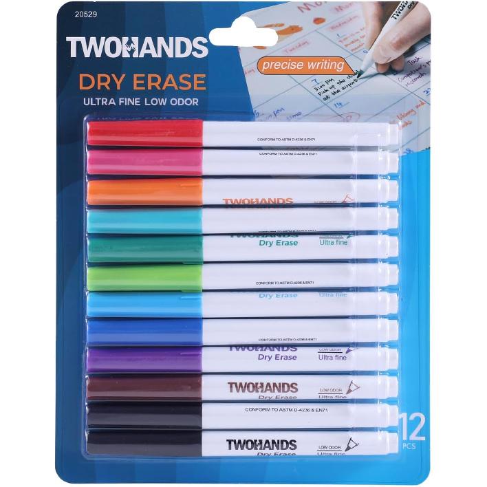 TWOHANDS Dry Erase Markers Fine Tip,Ultra fine Extra Fine Point 0.7mm,Low Odor,11 Assorted Colors,Whiteboard Markers for Office,Home,or Planning