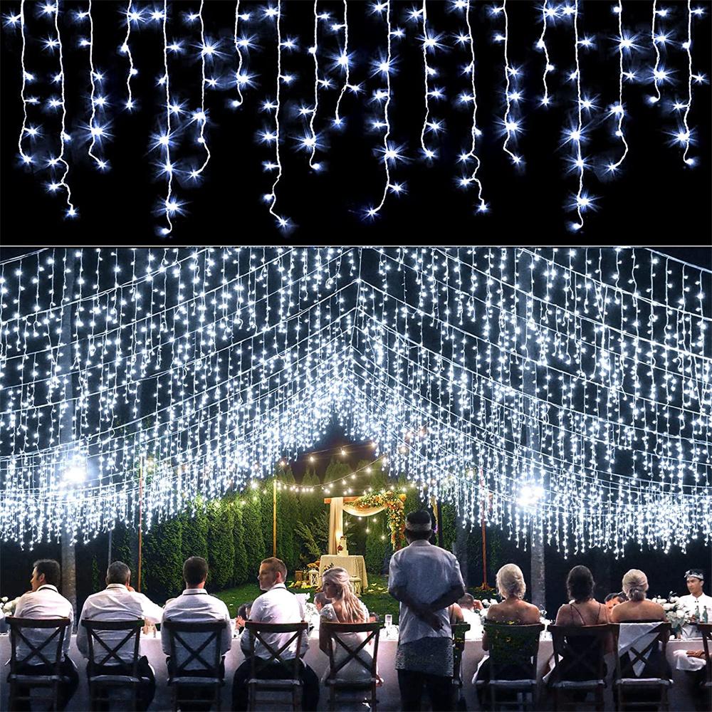 4M LED Icicle Curtain String Lights Outdoor Garden Christmas Decorative Garland Droop 0.4-0.6m