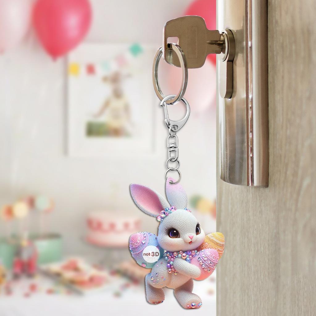 Пасхальный кролик 2D плоский акриловый брелок зеркало заднего вида автомобиля аксессуары рюкзак кулон