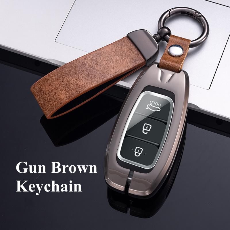 Metal Zinc Leather Car Key Case Cover for Hyundai I30 I40 Ix35 KONA Solaris Grandeur Ig Accent Santa Fe Palisade 2017 2018 2019