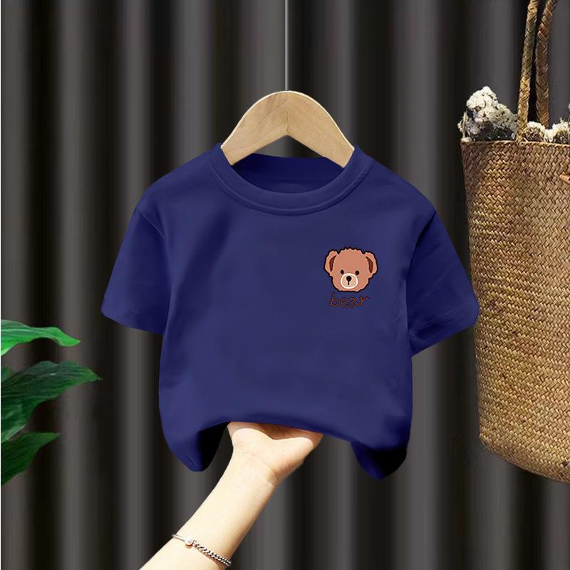 Футболка для мальчиков, хлопковая детская летняя футболка с короткими рукавами и половиной рукавов для мальчиков маленького и среднего размера, летний топ с медведем