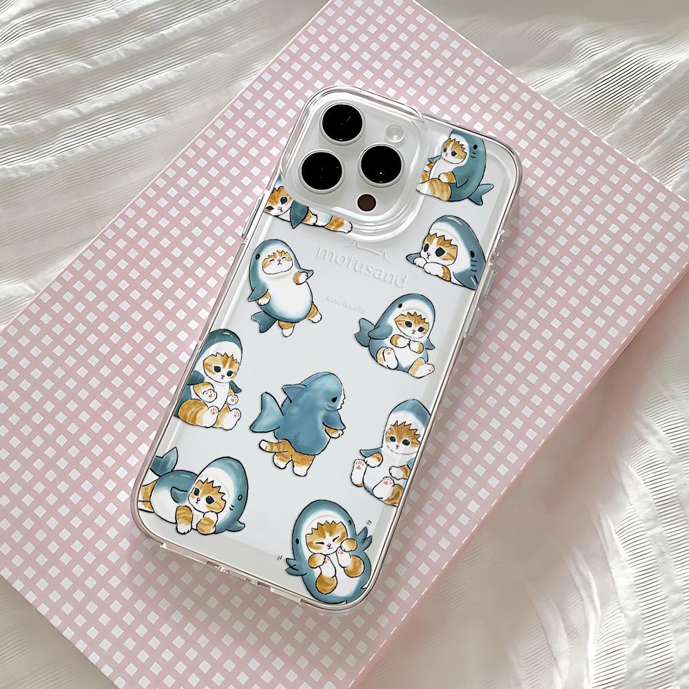 Милый чехол для телефона M-mofusands Кот iPhone 17 16 16e 15 14 13 12 11 Mini Pro Max X XR XSMax 7 8 Air Plus Прозрачная задняя крышка