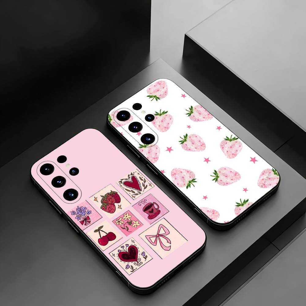 Чехол на весь экран Розовая клубника для Samsung Galaxy S24,25,26,23 22,21,S20 Plus Ultra FE мягкие чехлы fundas