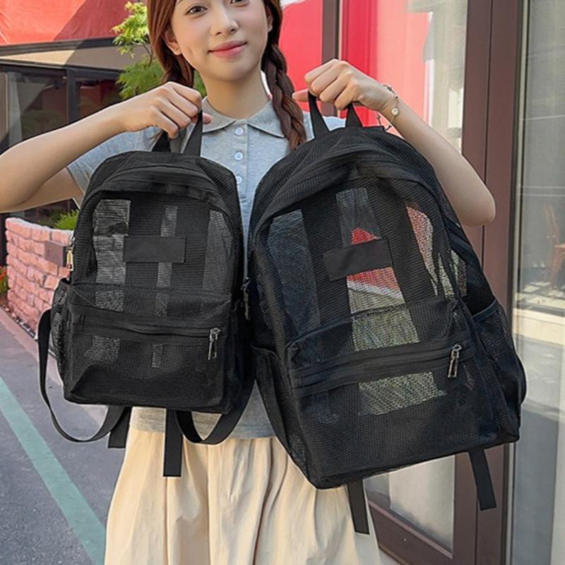 Lightweight Foldable Mesh Backpack Durable Wear Resistant Beach Knapsack with Multi Pockets for School Beach Gym Daily Use