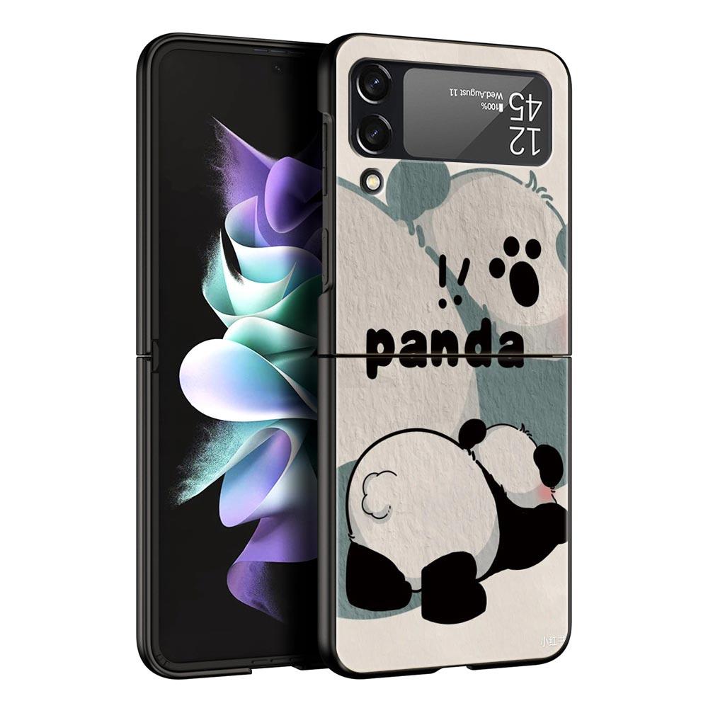 Baby Panda Hard PC Phone Case For Samsung Galaxy Z Flip 7 6 5 4 Black Cover For Galaxy Z Flip 3 Foldable Fundas Shell Capas Bags