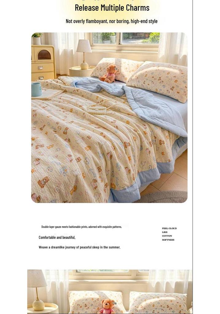 Class A Mother & Baby Cloud-Feel Double-Layer Gauze Summer Quilt - Xinjiang Cotton Thin Cooling Quilt for Dormitory