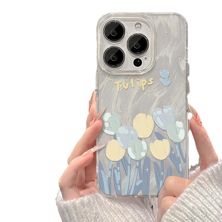 Подходит для iPhone15promax Чехол для телефона Apple 14 масляная живопись тюльпан 13 перьевая пряжа IMD полное покрытие 12 больших отверстий X