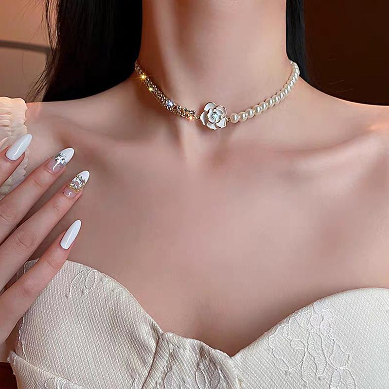 Camellia Necklace Pearl For Women Clavicle Chain Vintage Summer Woman Necklace Stylish Simplicity Jewelry