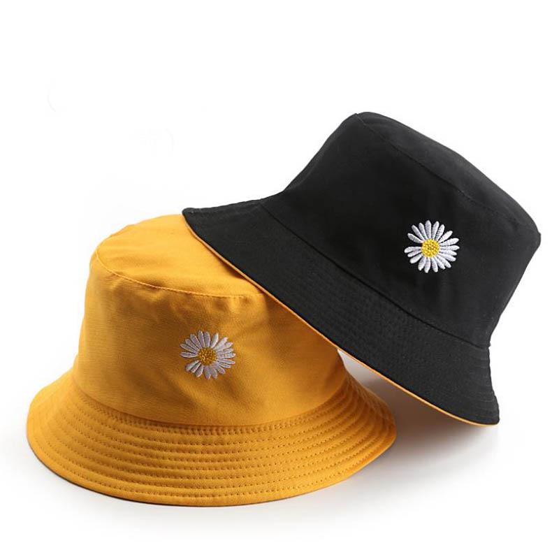 2020 NEW Women Bucket Fishing Hats Sunscreen Sun Cap Little Daisies Double-sided Wear Spring Lady F