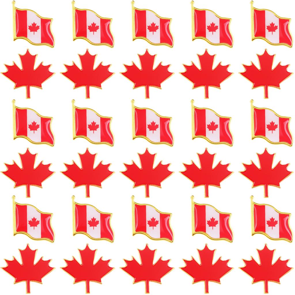 30 Pcs Waving Canada Flag Lapel Pin Red Maple Leaf Brooch Canada Day Decorations