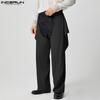 INCERUN Мужские длинные брюки с пуговицами на талии и полым шаговым швом, повседневные брюки с широкими штанинами
